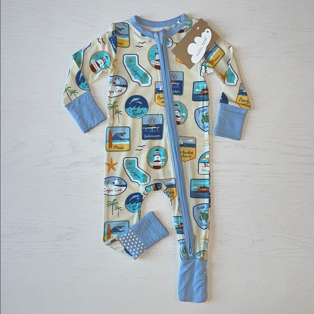 Angel Dear Convertible Zip Romper Beach Patches 0-3 months